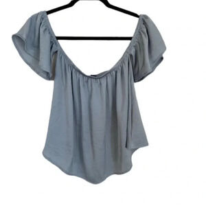 American Eagle Women's Gray/Blue Flutter Short Sleeve Top Size XS GUC
